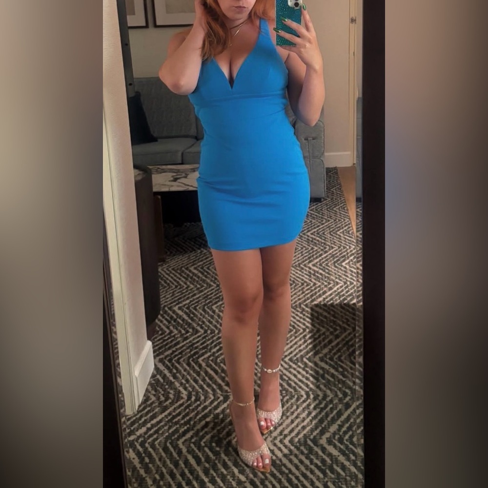 Bright Blue V-Neck Sheath Dress